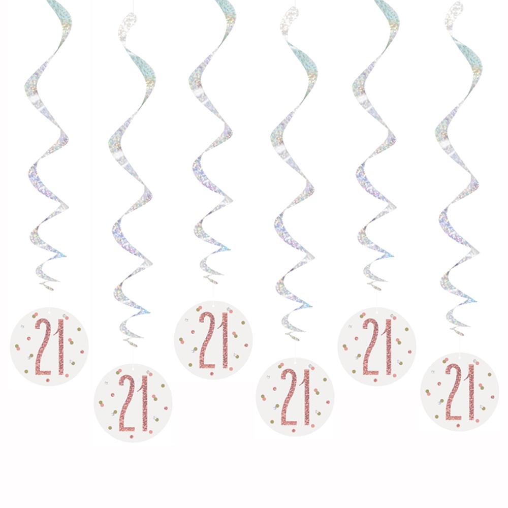 Birthday Glitz Rose Gold 21st Hanging Swirl Decorations - Pack of 6