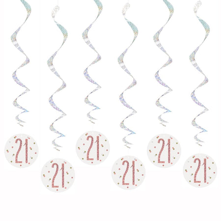 Birthday Glitz Rose Gold 21st Hanging Swirl Decorations - Pack of 6