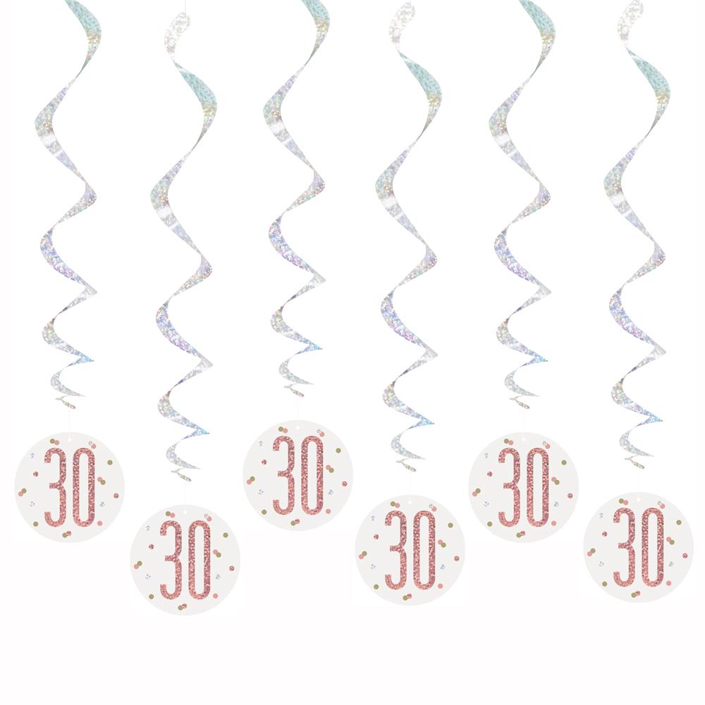 Birthday Glitz Rose Gold 30th Hanging Swirl Decorations - Pack of 6