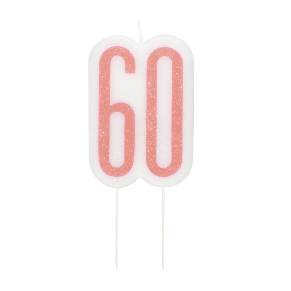 Birthday Glitz Rose Gold 60th Candle - 6cm