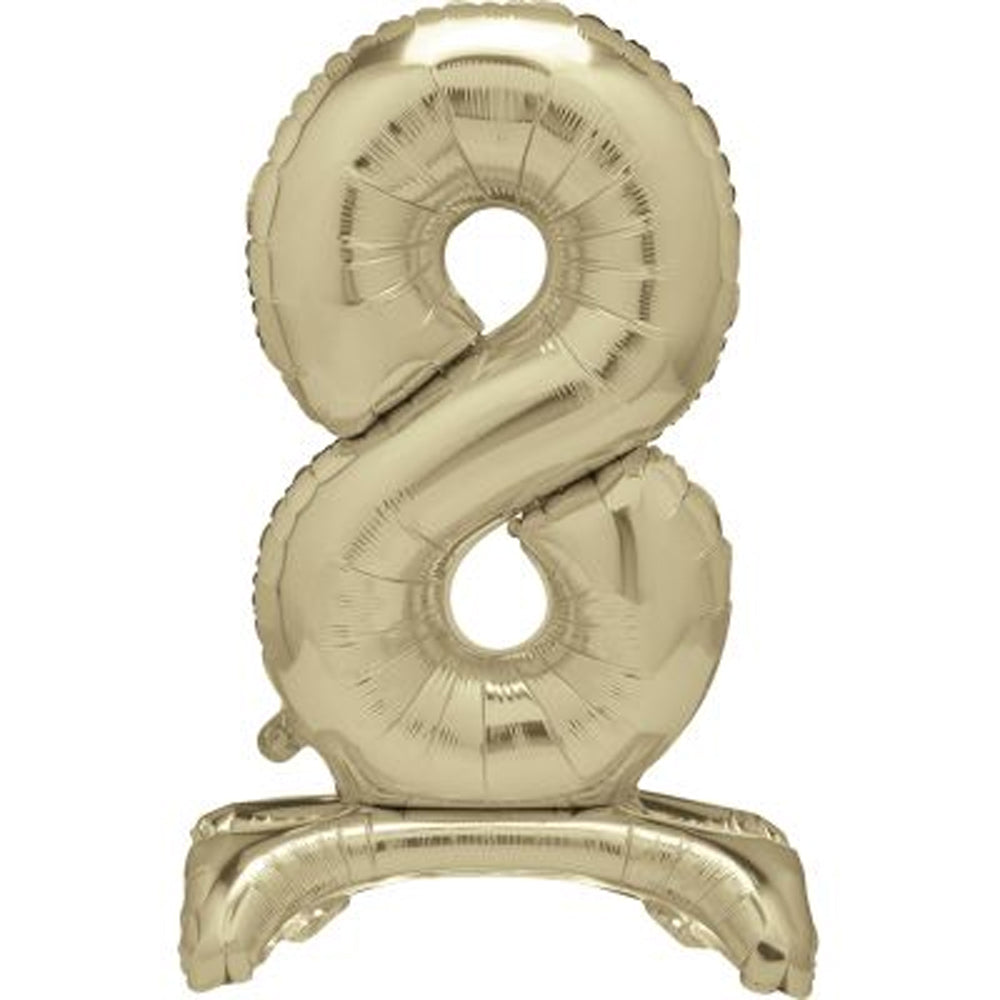 Gold Number 8 Standing Foil Balloon - No Helium Required! - 30"