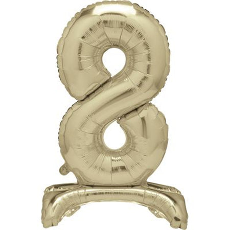 Gold Number 8 Standing Foil Balloon - No Helium Required! - 30