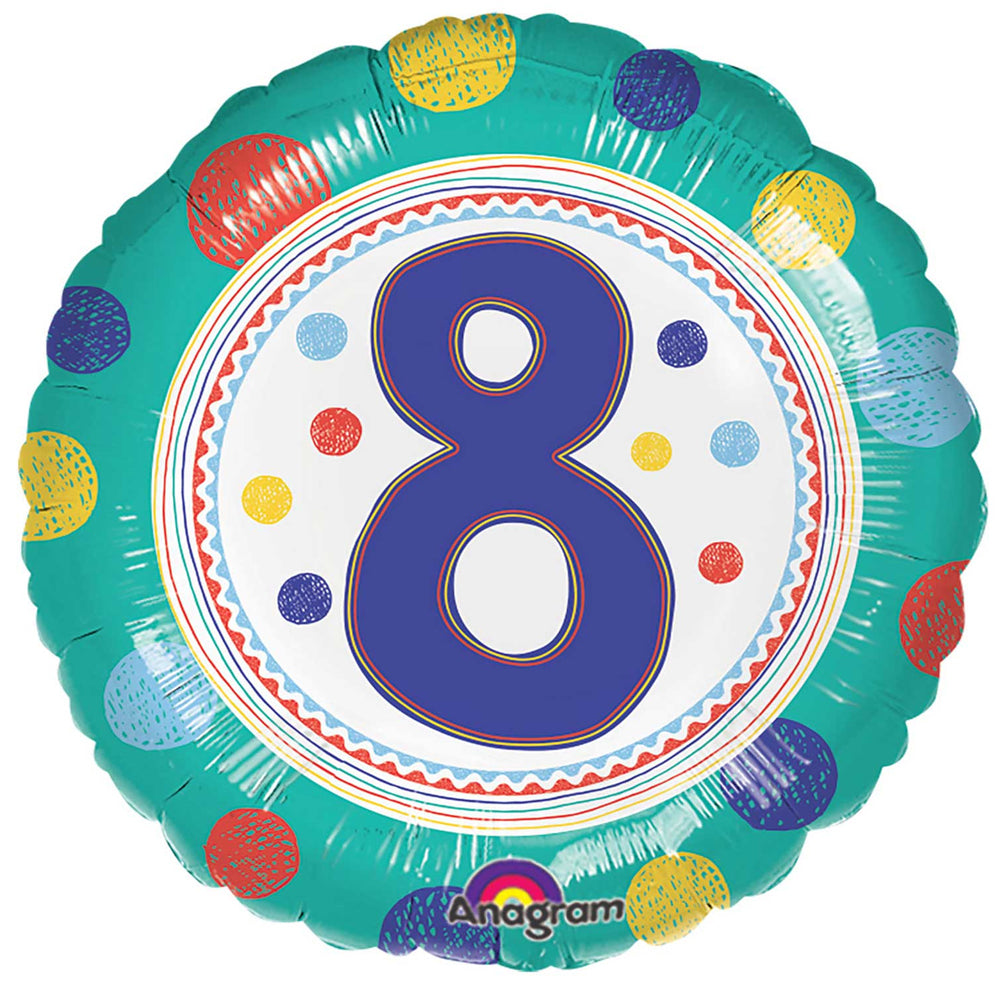 8th Birthday Spots Foil Balloon - 18"