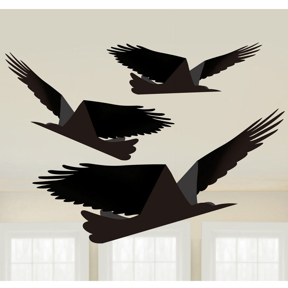 Paper Ravens on Strings Decorations - Pack of 3