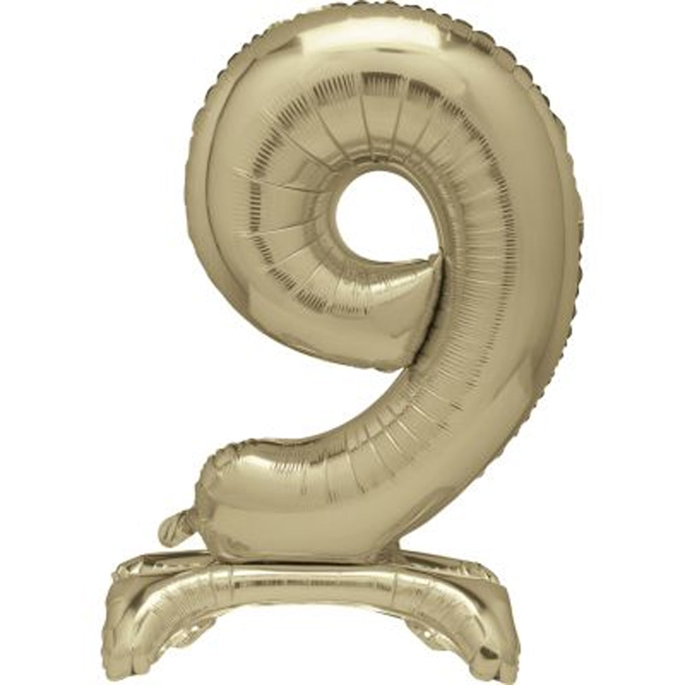 Gold Number 9 Standing Foil Balloon - No Helium Required - 30"