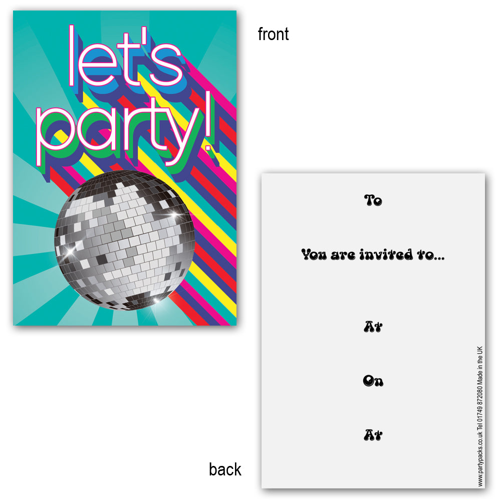 1970's Disco Ball Party Invites & Envelopes - Pack of 8
