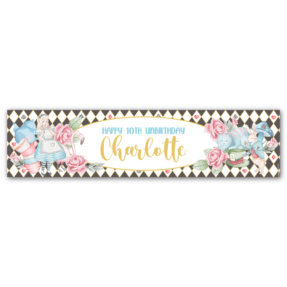 Alice in Wonderland Personalised Banner Party Decoration - 1.2m