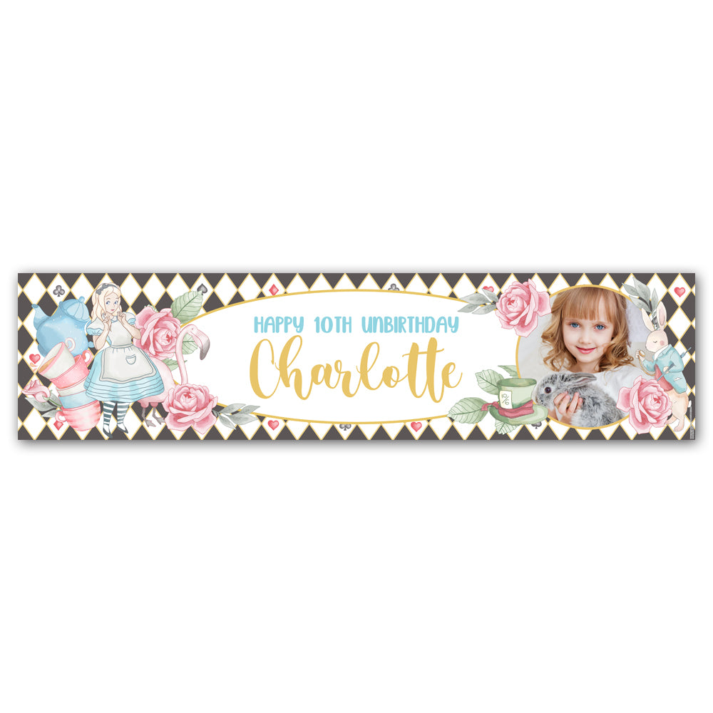 Alice in Wonderland Personalised Photo Banner Party Decoration - 1.2m