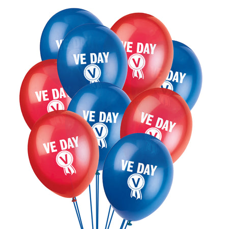 VE Day Latex Balloons - Red & Blue - Pack of 10