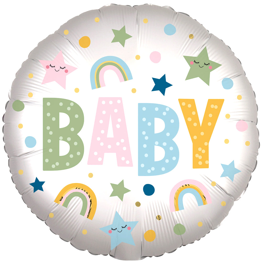 Baby Rainbow and Stars Satin Finish Foil Balloon - 18"