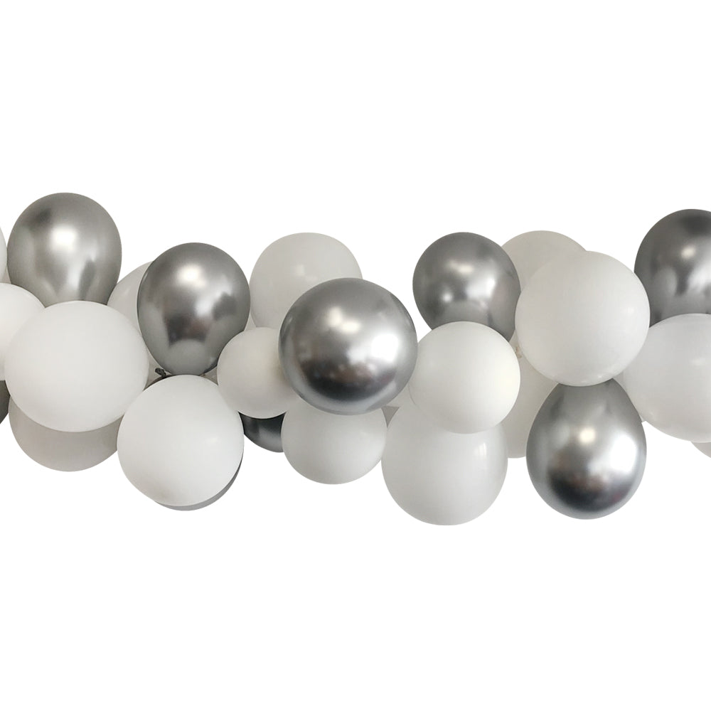 White and Silver Chrome Balloon Arch Decoration DIY Kit - 2.5m