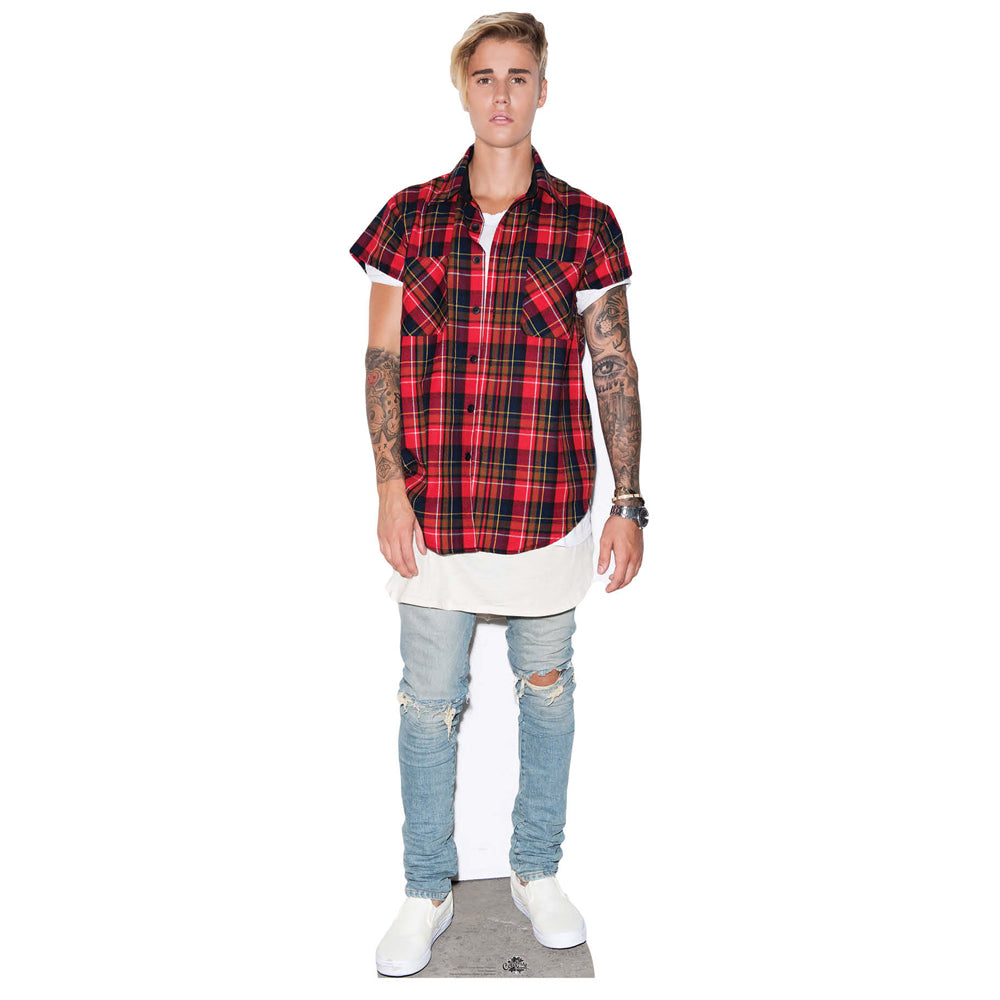 Justin Bieber in Red Shirt Cardboard Cutout - 1.72m