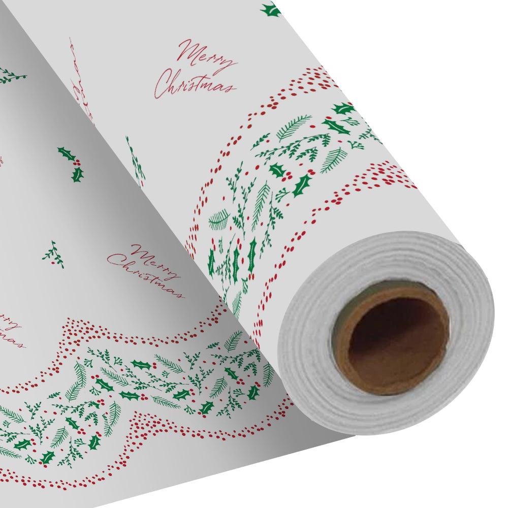 Jolly Holly Embossed Paper Table Roll - 25m