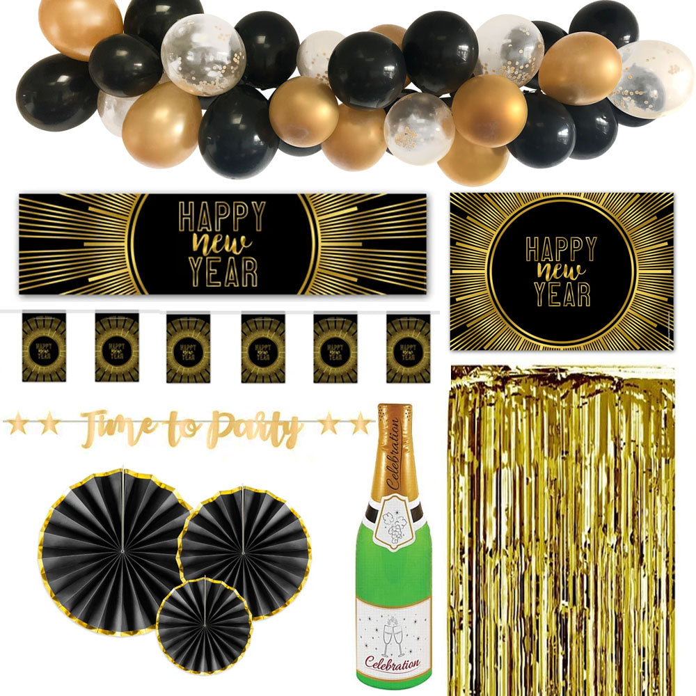 Gold Happy New Year Banner Backdrop 2024 - Party Decorations, Photo Booth Background