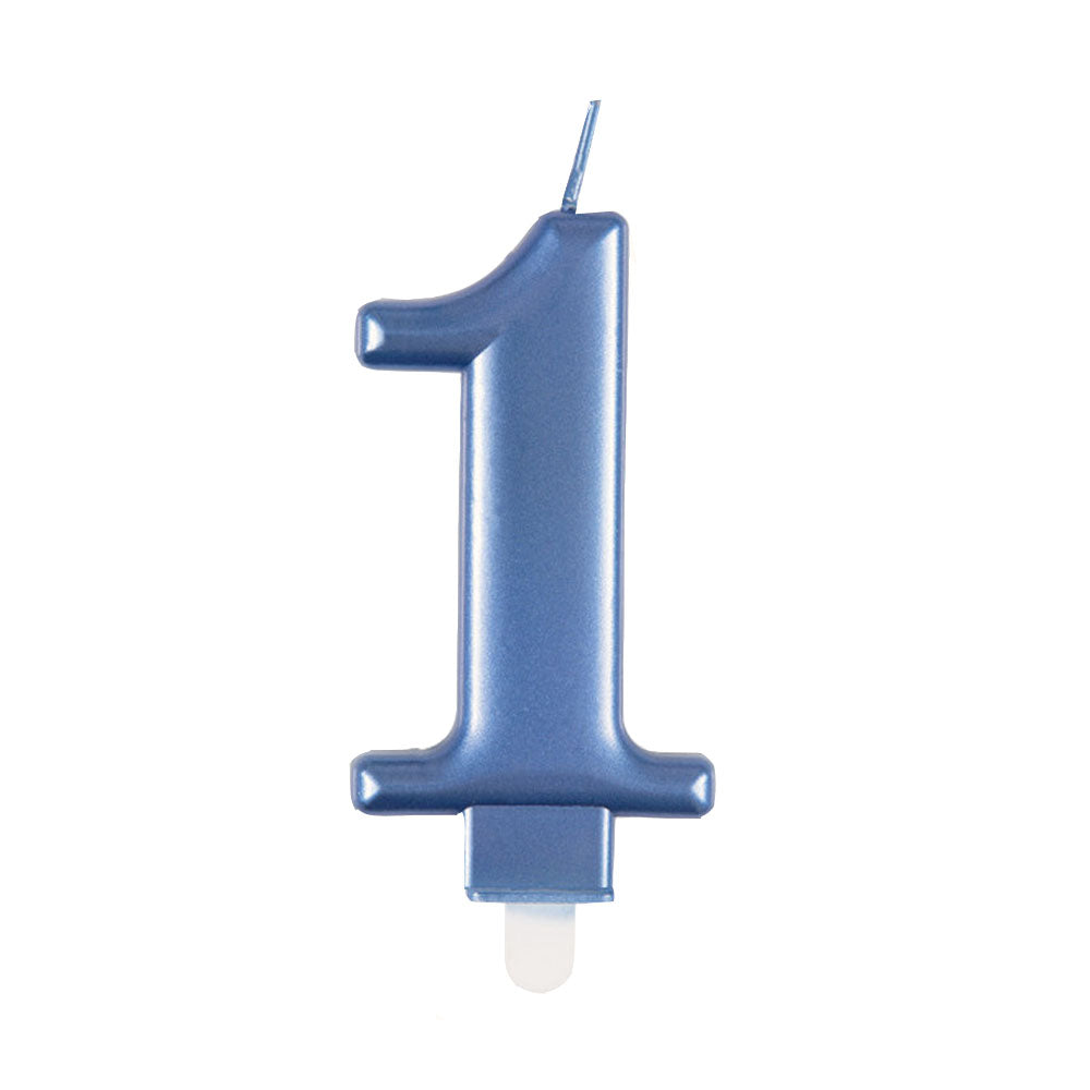 Blue Metallic Number 1 Candle - 6cm
