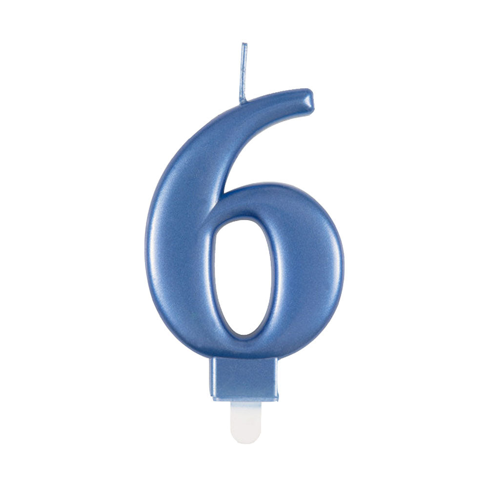 Blue Metallic Number 6 Candle - 6cm
