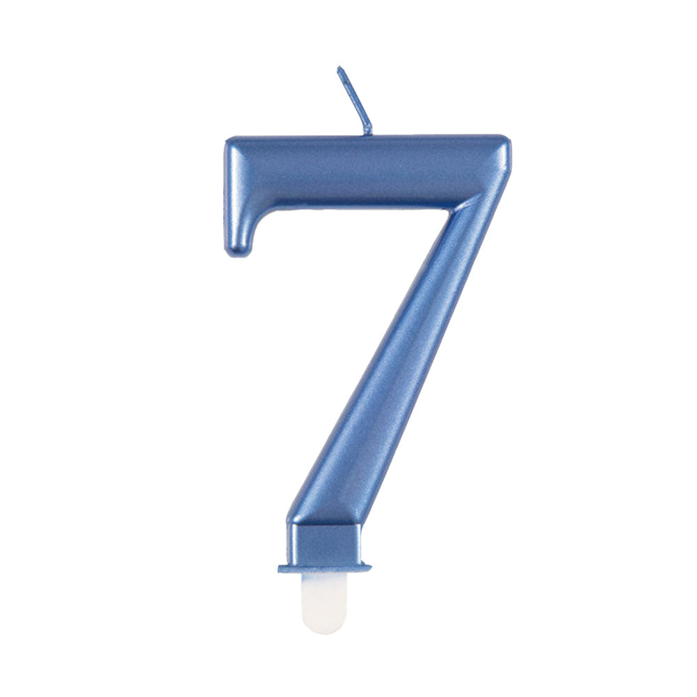 Blue Metallic Number 7 Candle - 6cm