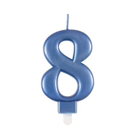 Blue Metallic Number 8 Candle - 6cm