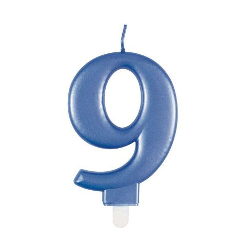 Blue Metallic Number 9 Candle - 6cm