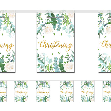 Botanical Foliage Christening Flag Paper Bunting Decoration - 2.4m