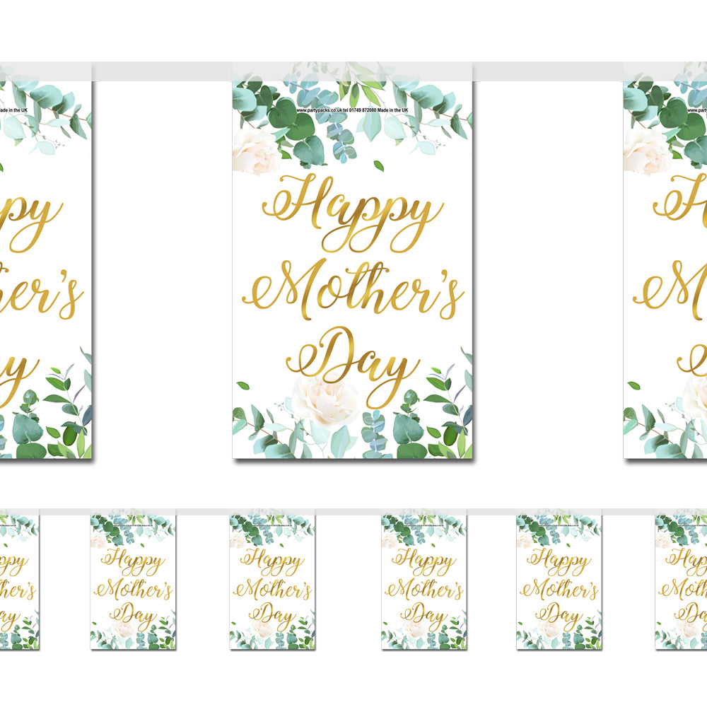 Botanical Foliage Happy Mother's Day Flag Paper Bunting Decoration - 2.4m
