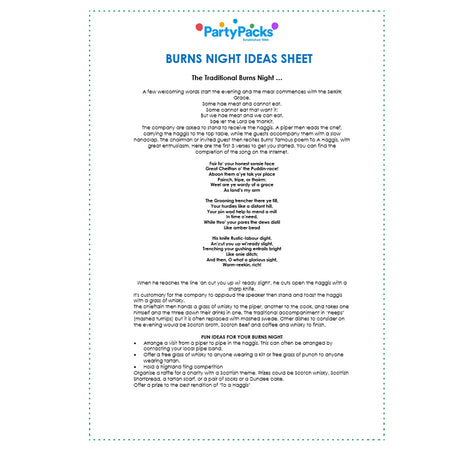 Burns Night Ideas Sheet with Robert Burns Poetry