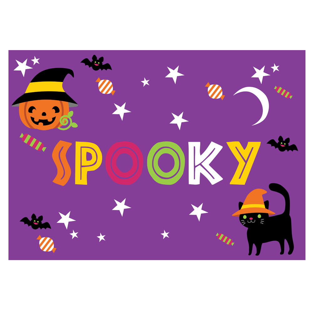 Cat & Pumpkin Halloween 'Spooky' Poster Decoration - A3