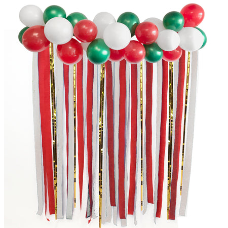 Red, Green, Gold and White Christmas Backdrop Kit With Balloon Arch