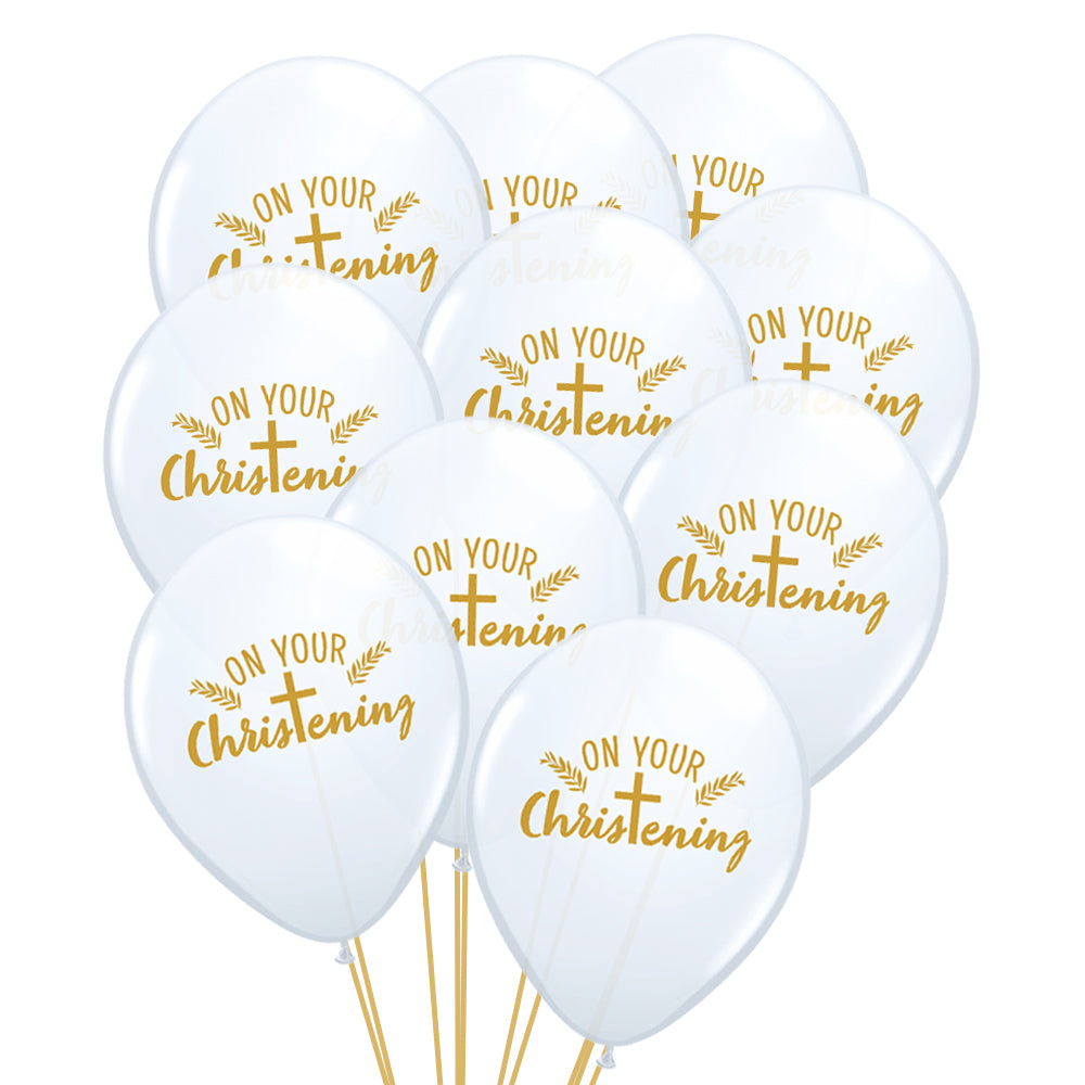 On Your Christening Cross 11" Latex Balloons - Pack of 10