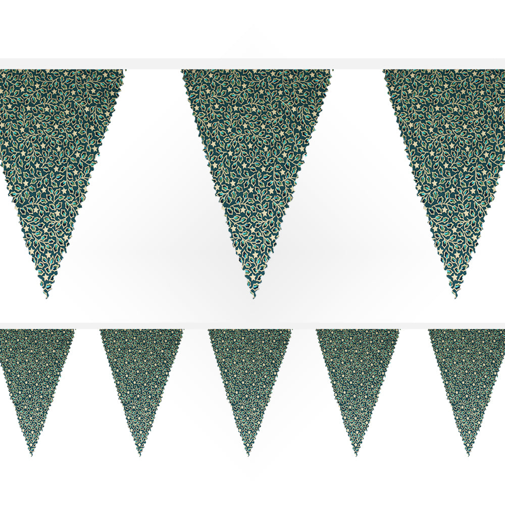 Christmas Holly & Gold Star Fabric Bunting - 4m