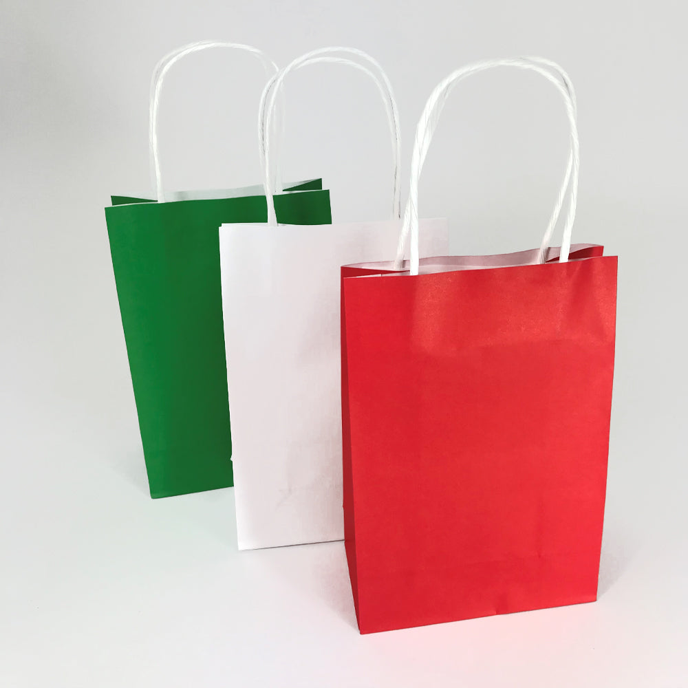 Red, White and Green Colours Paper Party Bags - Pack of 6