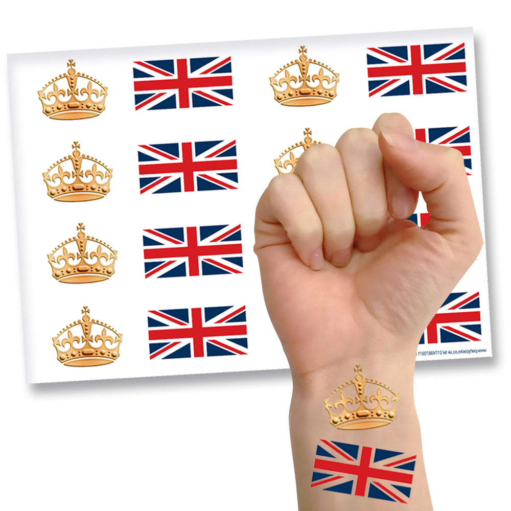British Royal Coronation Temporary Tattoos Sheet of 16 Party Packs