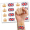 British Royal Temporary Tattoos - Sheet of 16  Union Jack & Gold Crown Transfer Tattoos