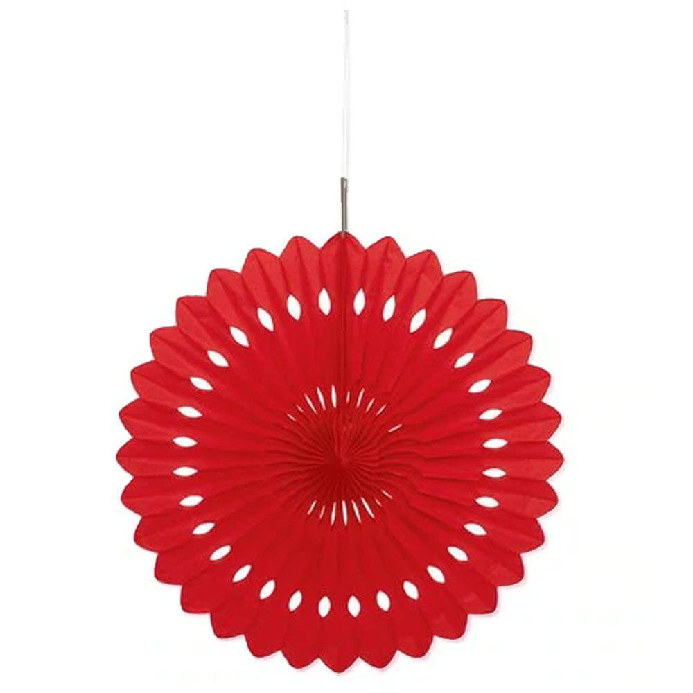 Red Hanging Paper Fan Decoration - 16" (40.6cm)