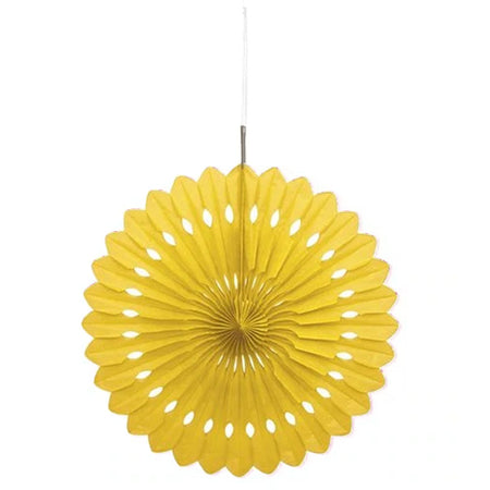 Yellow Hanging Paper Fan Decoration - 40.6cm
