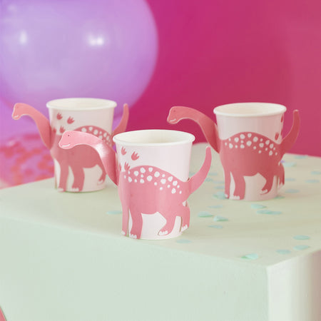 Pink Pop Out Dinosaur Paper Cup - Pack of 8
