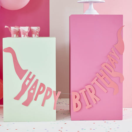 Pink Happy Birthday Dinosaur Shaped Bunting