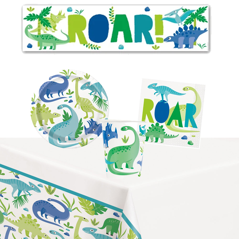 Dinosaur Tableware Pack for 8 with FREE Banner!