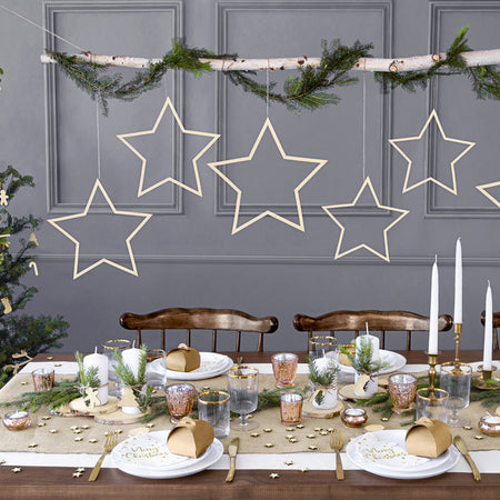 Wooden Hanging Star Decorations - Pack of 3