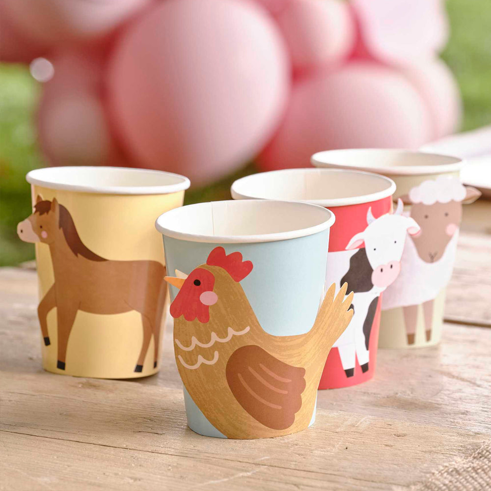 Farm Animals Paper Cups - Pack of 8 - 266ml