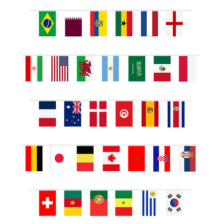 World Cup Football 2022 Countries Fabric Flag Bunting - 7m