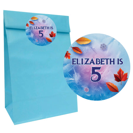 Let It Go Party Bags with Personalised Round Stickers - Pack of 12