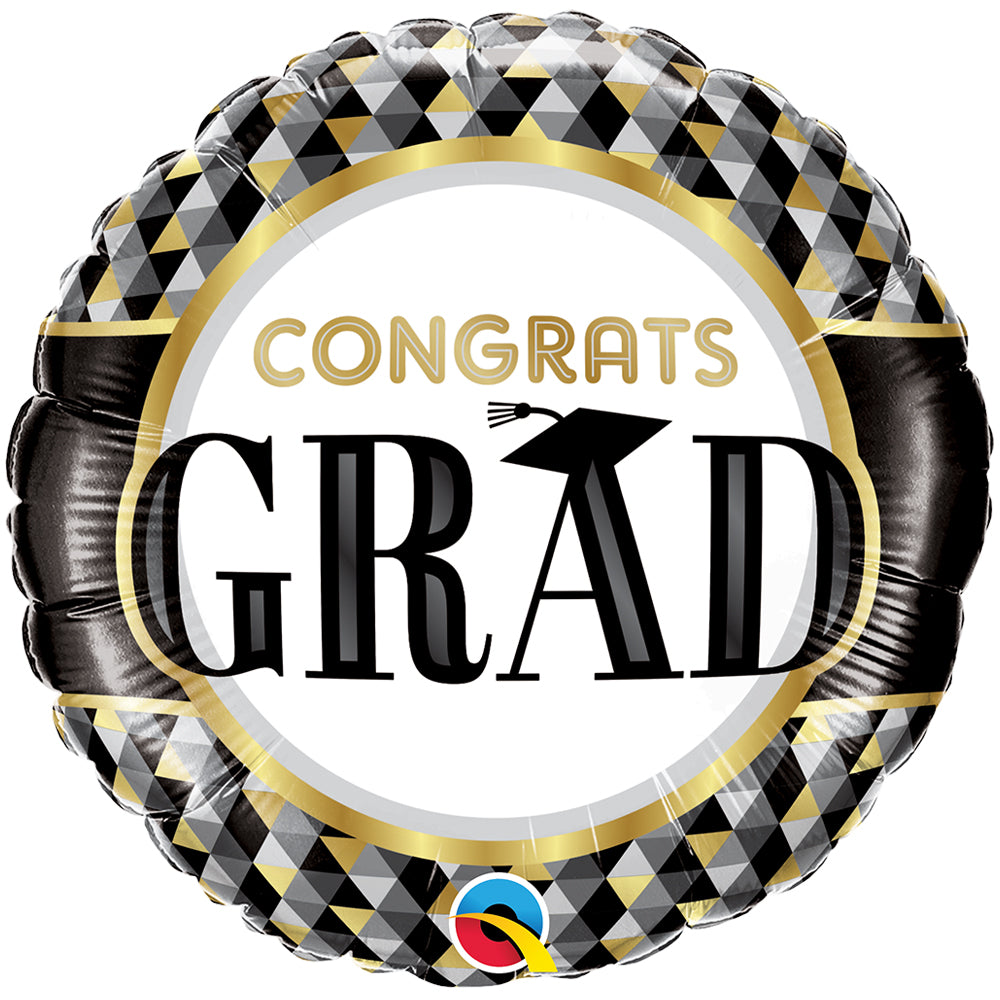 Congratulations Grad Black and Gold Patterns Foil Balloon - 18"