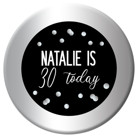 Personalised Glitz Black & Silver Badge - 58mm