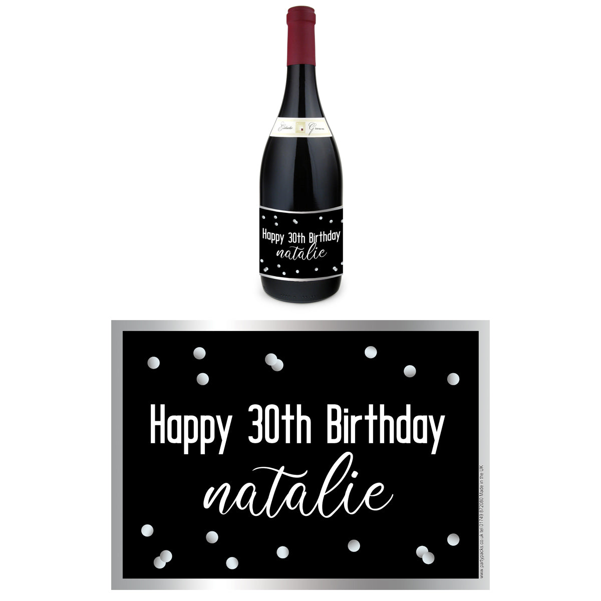 Personalised Wine Bottle Labels - Glitz Black & Silver - Pack of 4