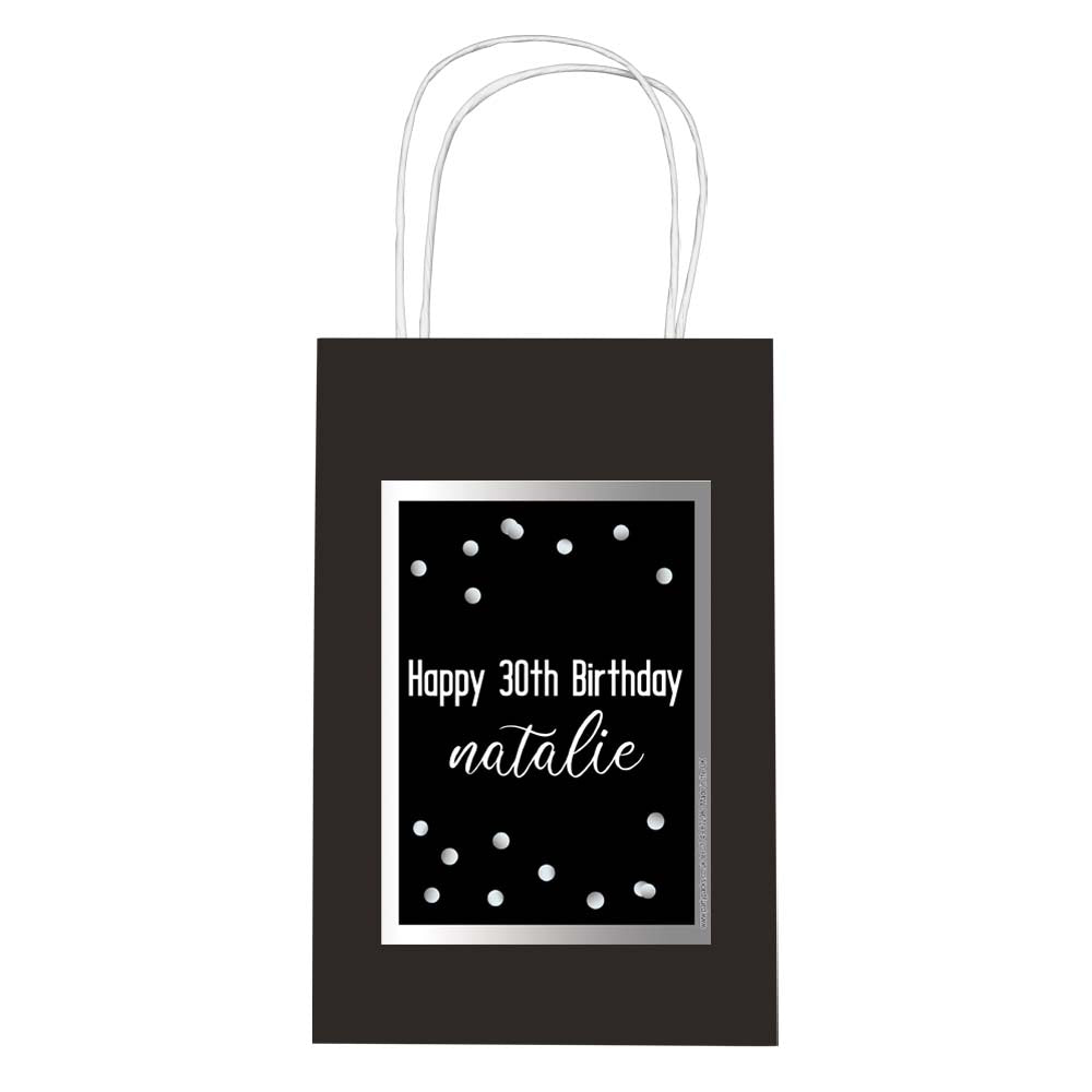 Personalised Glitz Black & Silver Paper Party Bags - Pack of 12
