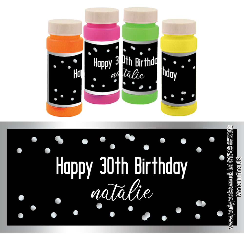 Personalised Bubbles - Glitz Black & Silver - Pack of 8