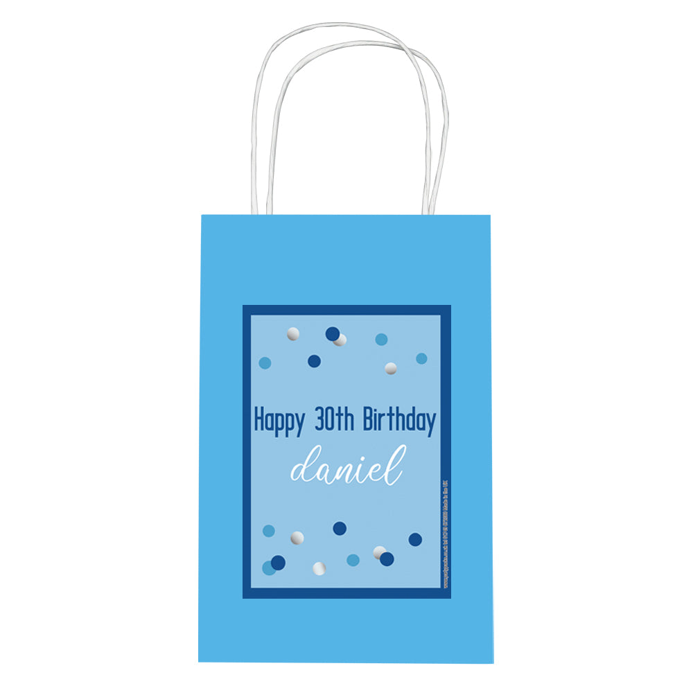 Personalised Glitz Blue Paper Party Bags - Pack of 12