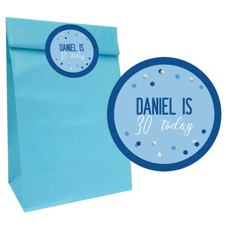 Glitz Blue Party Bags with Personalised Round Stickers - Pack of 12