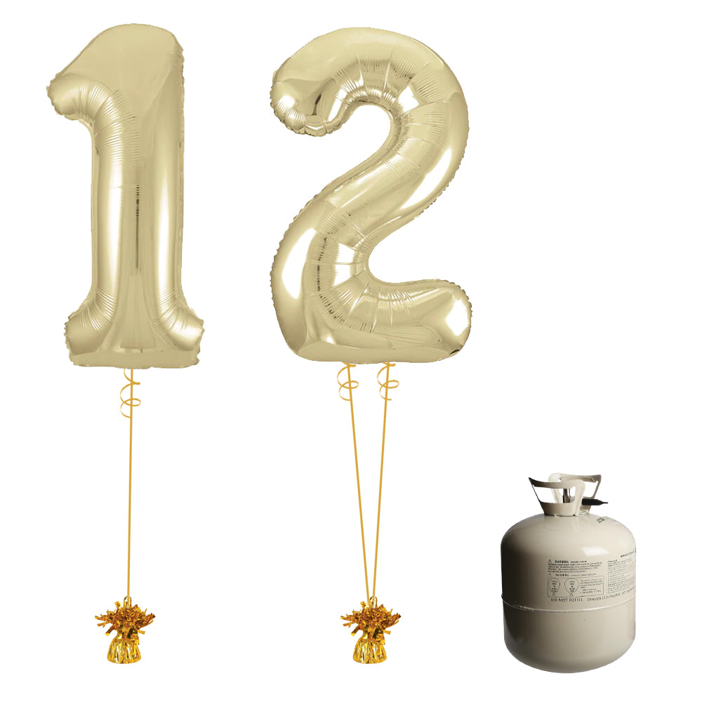 Gold Foil Number '12' Balloon & Helium Canister Decoration Party Pack